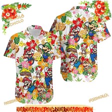 Super Mario Hawaiian Shirt, Super Mario And Friends Button Dow