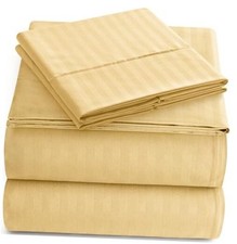 Sheet Set - 4-Piece Striped Size Bed Sheets - Soft  Cooling Queen Yellow Gold