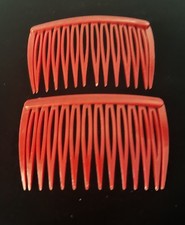 Vintage 1980s Goody Side Hair Comb Updo Matching Pair Red/Orange Made in USA