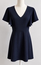 LOFT Navy Flutter Sleeve Dress Women’s 6 V Neck Fit Flare Career