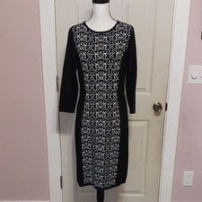 Nine West Black White Bodycon Sweater Dress Size M