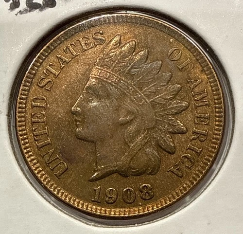 1908 Indian Head Cent Bronze 1C Penny Copper Coin - AU Detail Cleaned (U164)