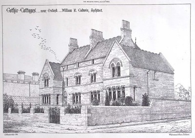 1865 : GOTHIC COTTAGES, NEAR OXFORD. WILLIAM E. GODWIN, ARCHITECT. AN ORIGINAL P