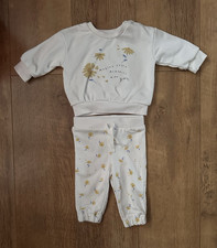 Primark White Cotton Jersey 2pc Sweatshirt & Trousers Set Floral 3-6M