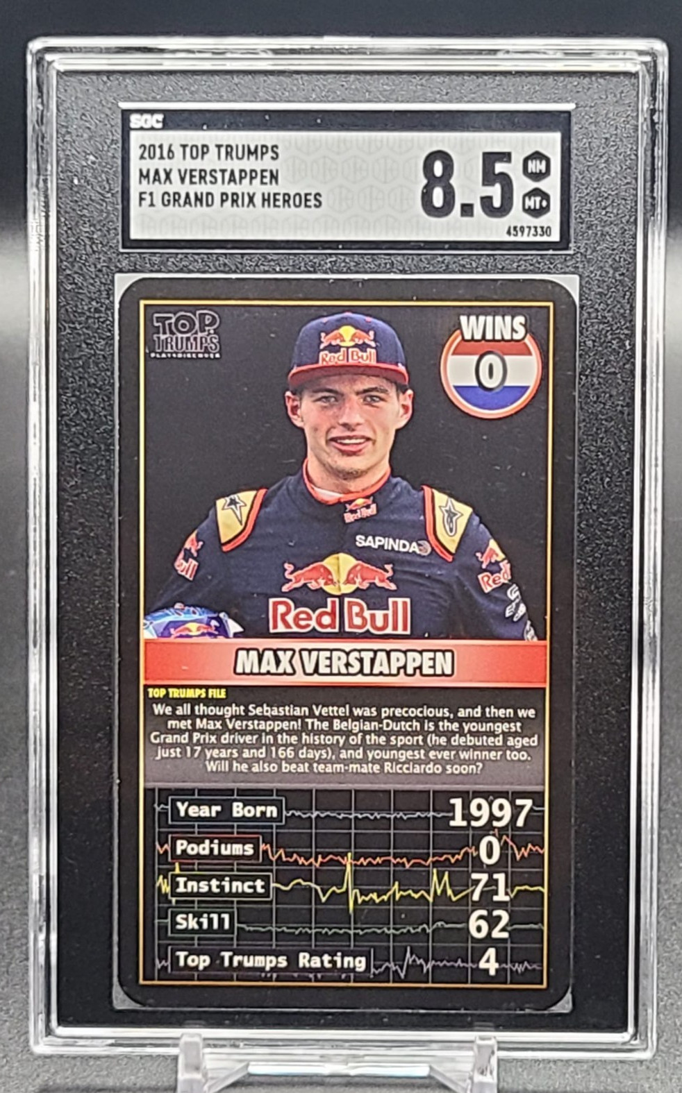 2016 Top Trumps F1 Grand Prix Heroes Max Verstappen Rookie Card RC SGC 8.5