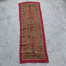 Vintage Red  Green Abstract Floral hand rolled oblong scarf 16.5" 45" EUC