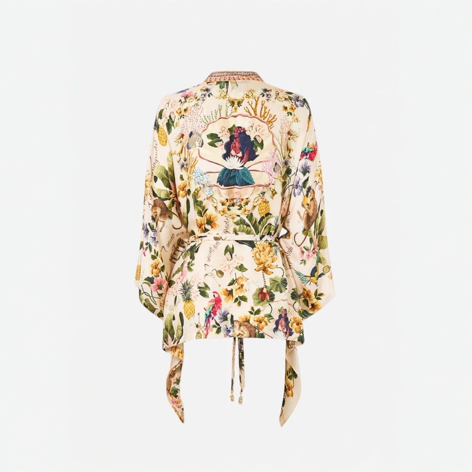 Camilla Size L/XL Button Scarf Blouse ‘Welcome To The ‘White Lotus’ Silk Luxury