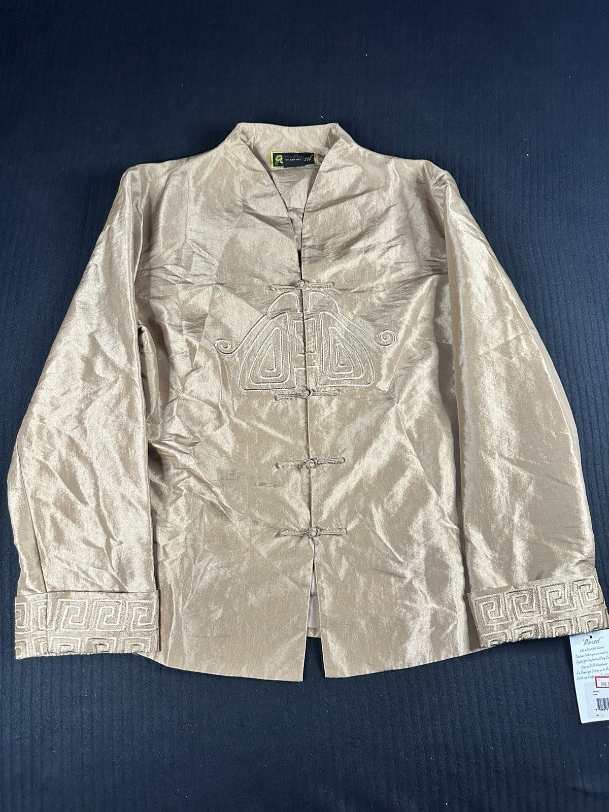 ✨🌻 Vintage Mirasol Gold Mandarin Silk Blend Jacket L NWT🌻✨