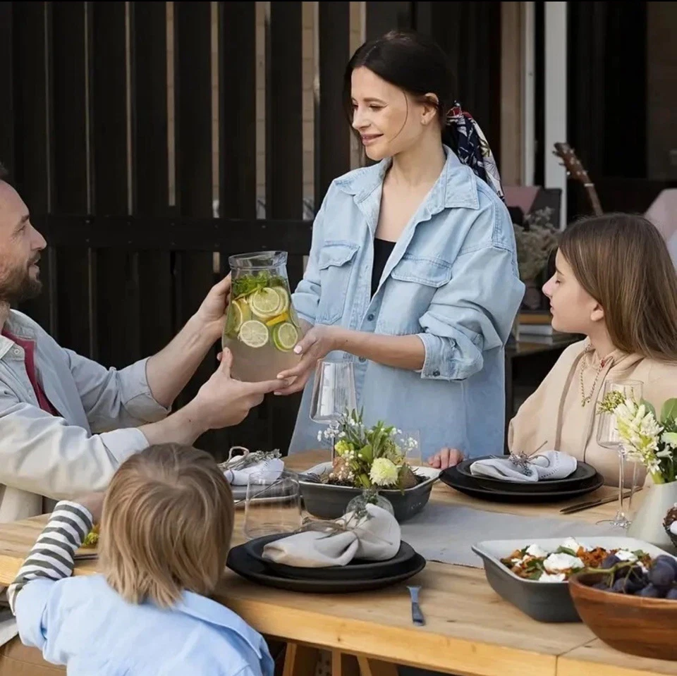 Juego de vajilla exterior 22 piezas platos negros cuencos tazas picnic camping caja fuerte Foto 3 de 4