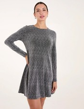  Blue Vanilla Womens Lurex Diamante Swing Dress UK Size M QED London