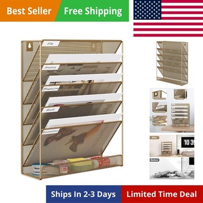 5 Tier Wall File Holder, Mesh Hanging Folder Organizer with Classify Label, V...