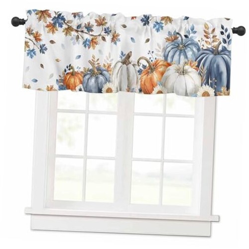 Marineblau Kürbis Herbst Volants Fenster 54" B x 18" L (1er Pack) Orange Marineblau - Bild 1 von 8