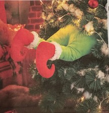 Christmas Grinch Elf Stuffed Pose-able Plush Legs Stuck in Christmas Tree B124 