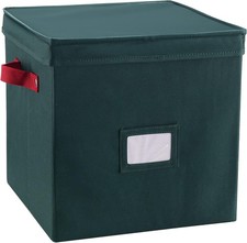 Christmas Ornament Storage Box - Green, Fits 64 Ornaments - Organizer With D...