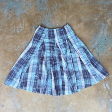 TapeMeasure Vintage Linen Midi Skirt Size 14 L Blue Plaid Circle Lagenlook