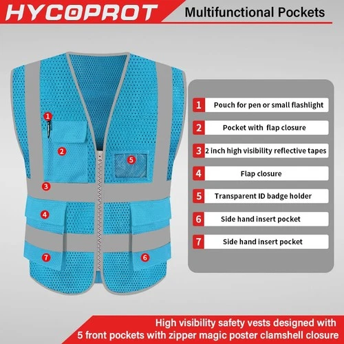 HYCOPROT High Visibility Mesh Safety Reflective Vest with Pockets and Zipper,... image 2