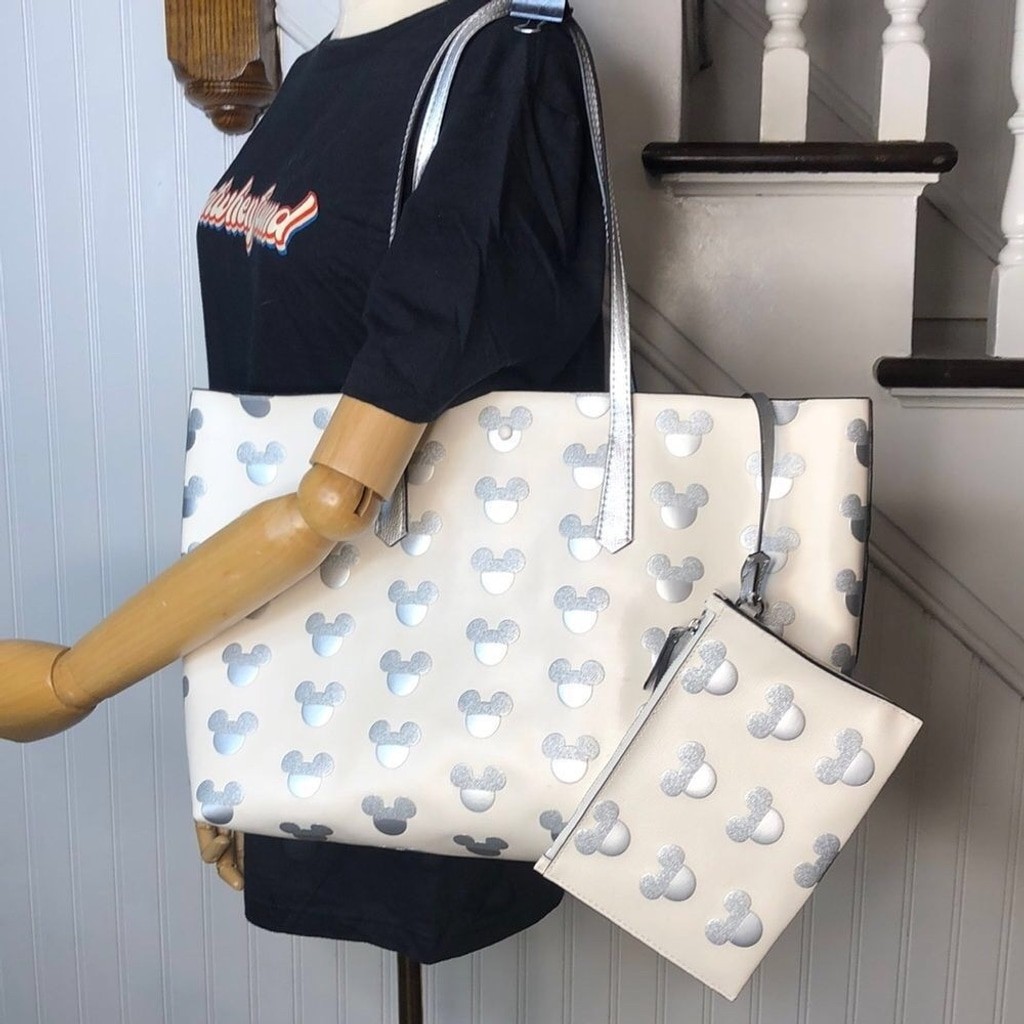 KATE SPADE X Disney Silver Mickey Mouse Embossed Shoulder Bag Tote