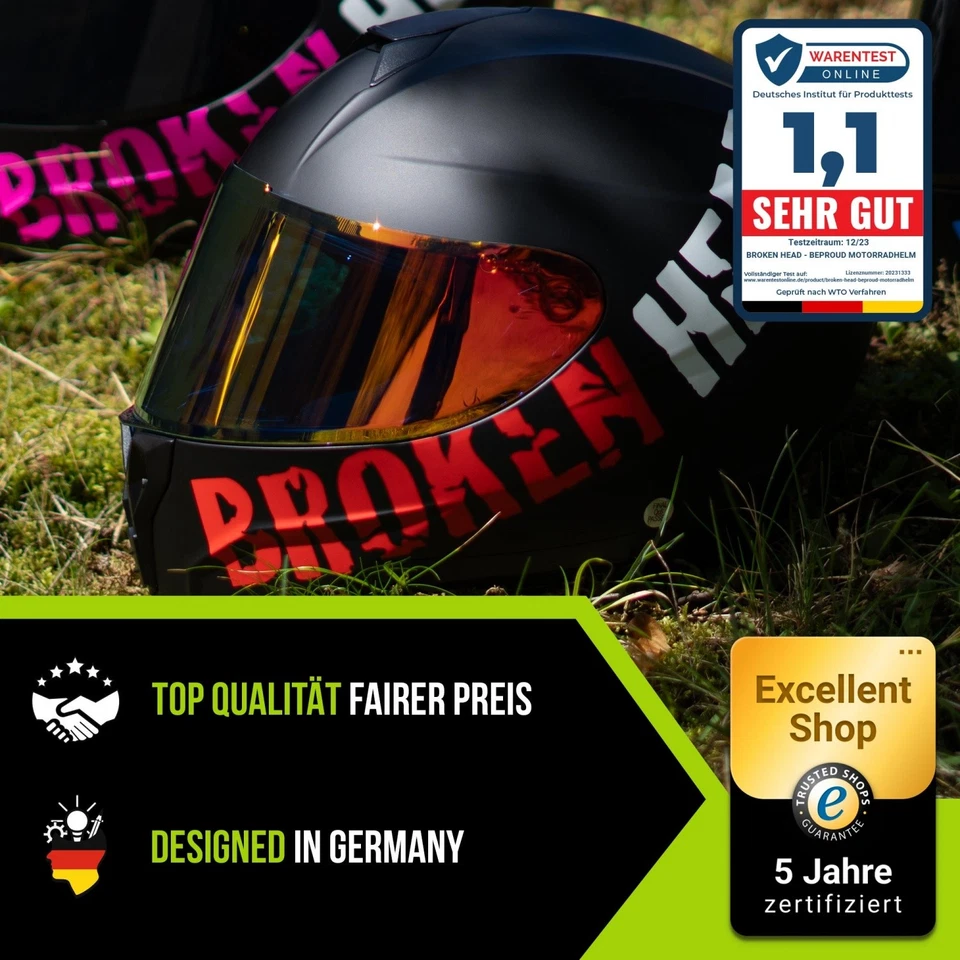 Broken Head BeProud Sport Rot Motorradhelm + Rot Verspiegeltes Visier | Mirror E - Bild 2 von 4