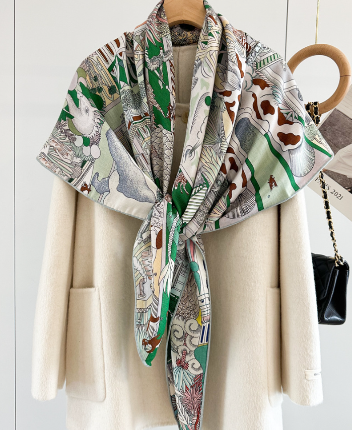 70% Cashmere 30% Silk Wrap Scarf City Street Print Double Face Print Shawl 53''