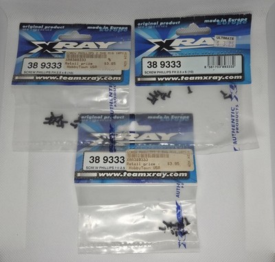 LOT OF 3 ~ Team XRAY ~ 38 9333 ~ (10) Flat Head Phillips Screws 2.5 x 6 ~ RC NOS