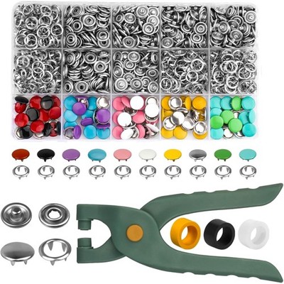 Druckknopf Set, 250 Stück, 9,5mm, Druckknöpfe, Zange, Aufbewahrungsbox, bunt,...