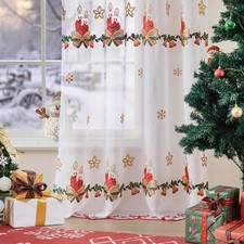 New White Christmas Snowflake Sheer Curtains for Living Room 84 Inches Long Gold