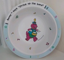 Vintg Barney Cereal Bowl Strike Up the Band Purple Dinosaur 6 1/4" Melamine 1992