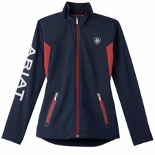 Ariat Team Women  s Size XS Jacket Blue  Red Softshell Full-Zip Ariat Spell Out