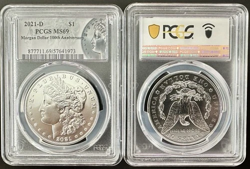 2021 D MORGAN DOLLAR 100TH ANNIVERSARY PCGS MS 69 SPECIAL ANNIVERSARY LABEL