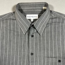 Yves Saint Laurent Men's Gray Pinstripe Button Down Shirt Size M 15.5 34-35