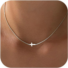 Cross Necklace for Women Trendy 14K Dainty Gold Silver Plated Cross Pendant Neck