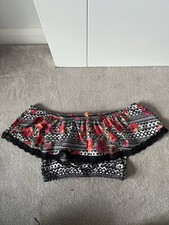 Women’s Floral Off Shoulder Crop Top Black Lace Trim Stretch S/M Summer