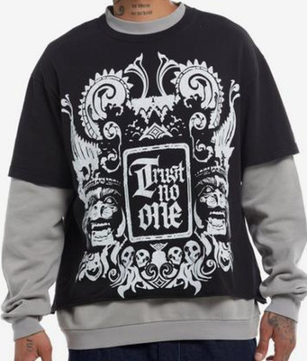 Hot Topic Trust No One Graphic Men's Black/Gray Long Sleeve Crew Neck Tee L