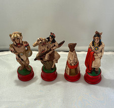 Hand Painted Resin Medieval Chess Piece Figurines Set of 4 Red Green Brown