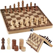 3-in-1 Holz Brettspiel-Set, Magnetisch Schach...