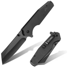 FLISSA Folding Pocket Knife 3.5" Stonewash Blade Tactical Knife W/Micarta Handle