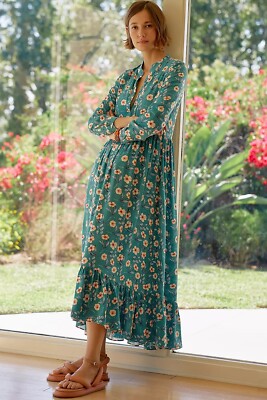 NWT ANTHROPOLOGIE X MARE MARE Sz S LYNDA MAXI DRESS FLORAL PRINTED GREEN |  eBay