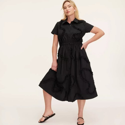 Size 2X Kate Spade NY X Target Black Women's Ribbon Short Sleeve Midi Shirtdress