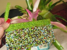Lime Green Vintage Beaded Wristlet