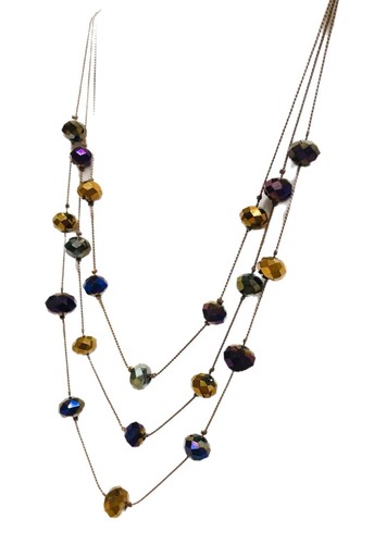 Purple & Gold AB Faceted Beaded Layered Necklace 20" 3 Strand Fashion Costume - Picture 3 of 24