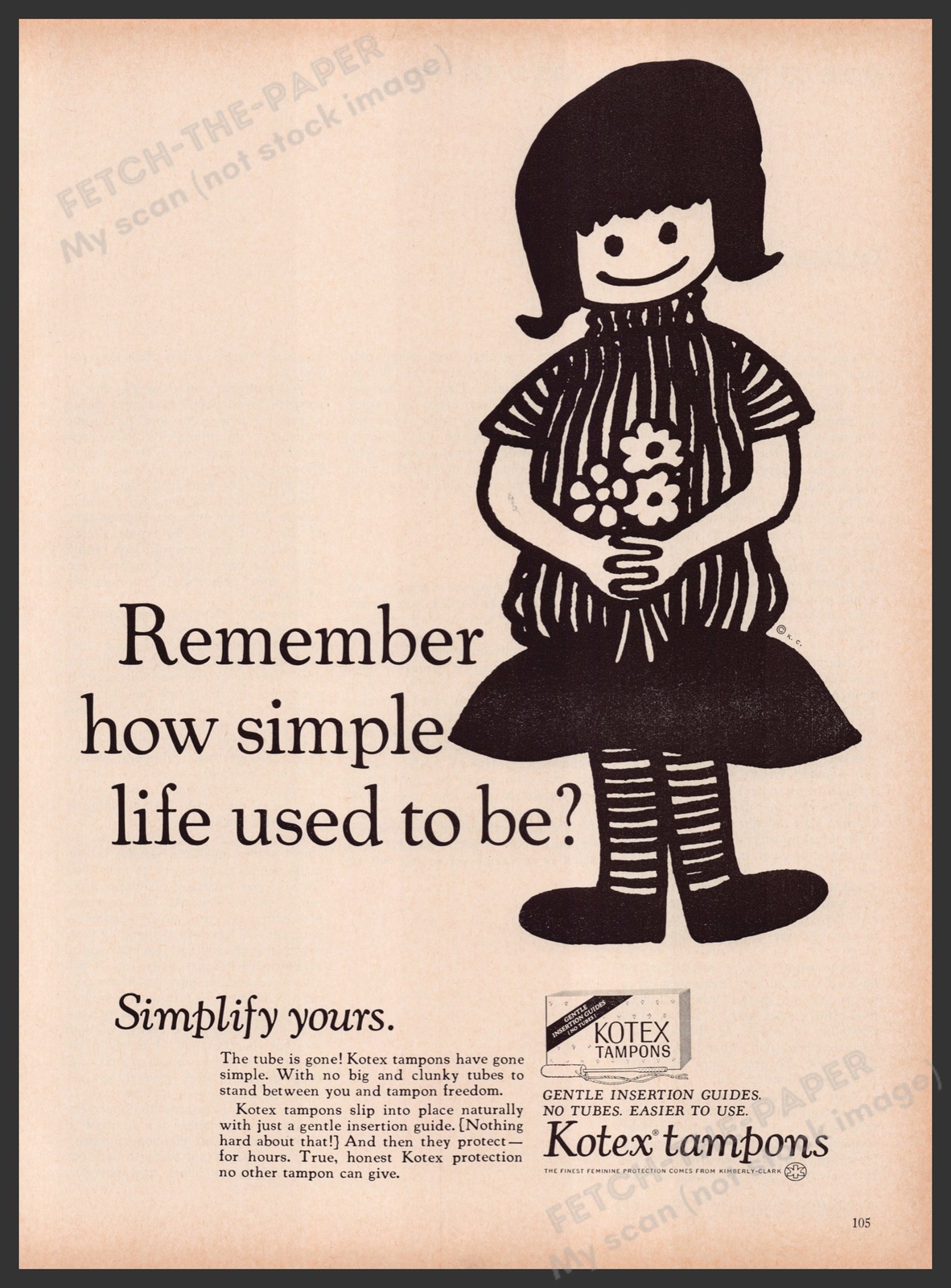Kotex Tampons Cartoon Girl 1960s Print Advertisement 1969 eBay