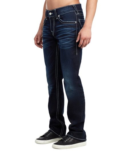 True Religion Mens Straight Flap Natural Big T Thick Stitch Darken