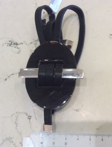 Bracciale argento 925/°°° pelle e corno naturale nuovo mede in Italy - Foto 2 di 3