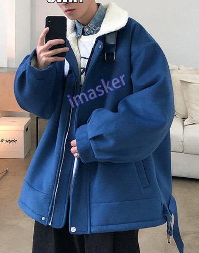 New Casual Men Wool Blend Coat Short Jacket Lapel Loose Youth Outwear Winter - Picture 21 of 27