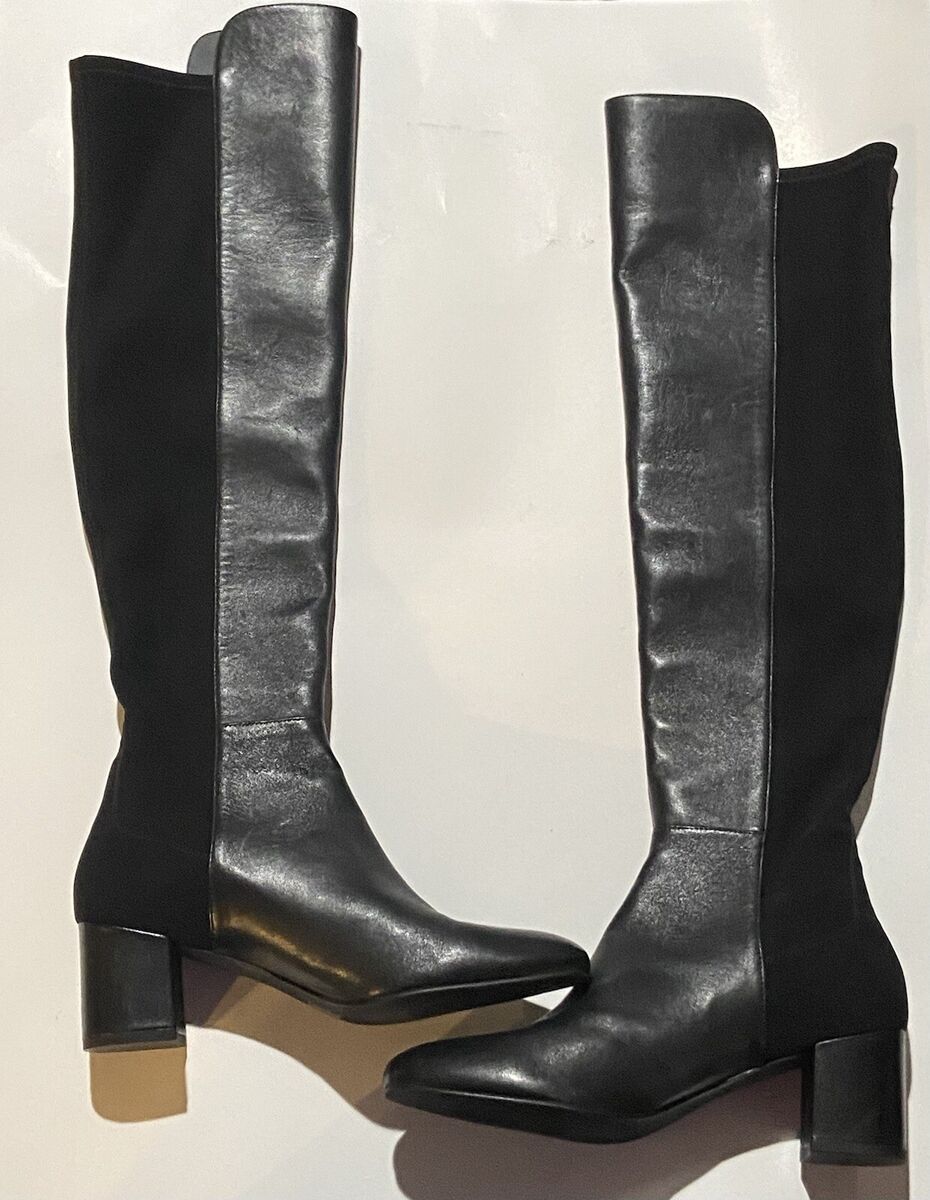 Stuart Weitzman Boots Black Leather Block Heel Over The Knee Stuart Weitzman Boots Black Leather Block Heel Over The Knee