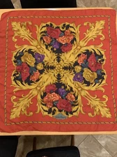 Large 34" Vintage Salvatore Ferragamo Square SILK Red SCRAF Gold Baroque Flowers
