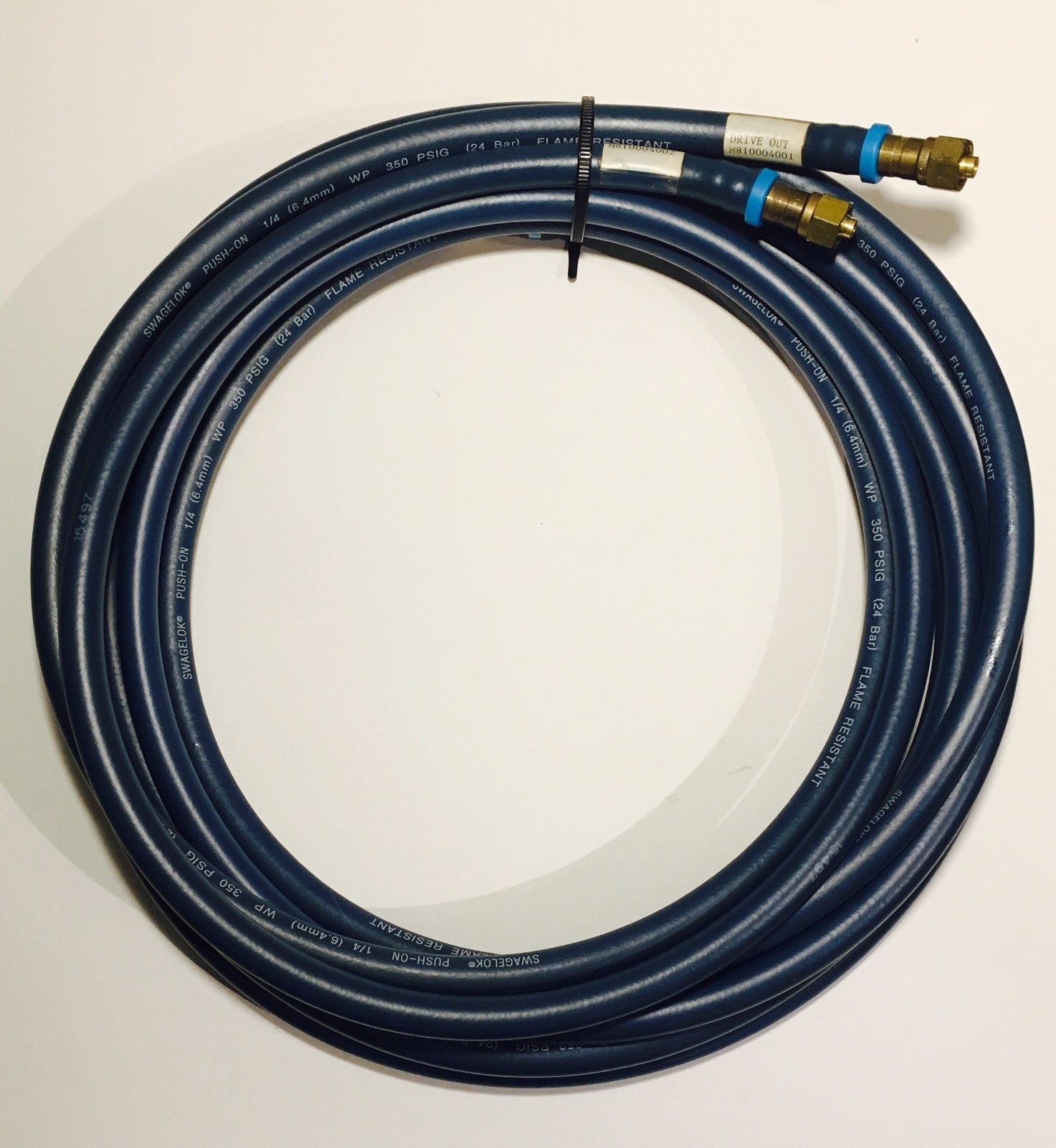 2x 12' SWAGELOK PushOn 1/4" WP 350 PSIG Flame Resistant W/ Parker A