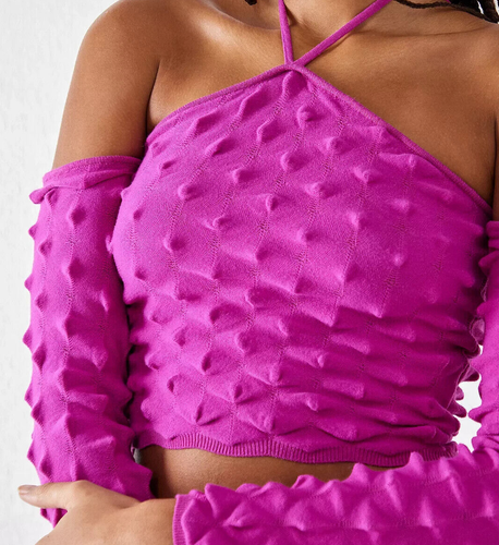 Urban Outfitters Crop Top Halterneck Top Knit XS Jumper Top Spiky Textured - Picture 4 of 5