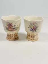 Set of 2 Cracker Barrel Easter Treasures Ceramic Egg Cups Bunny Rabbit Butterfly