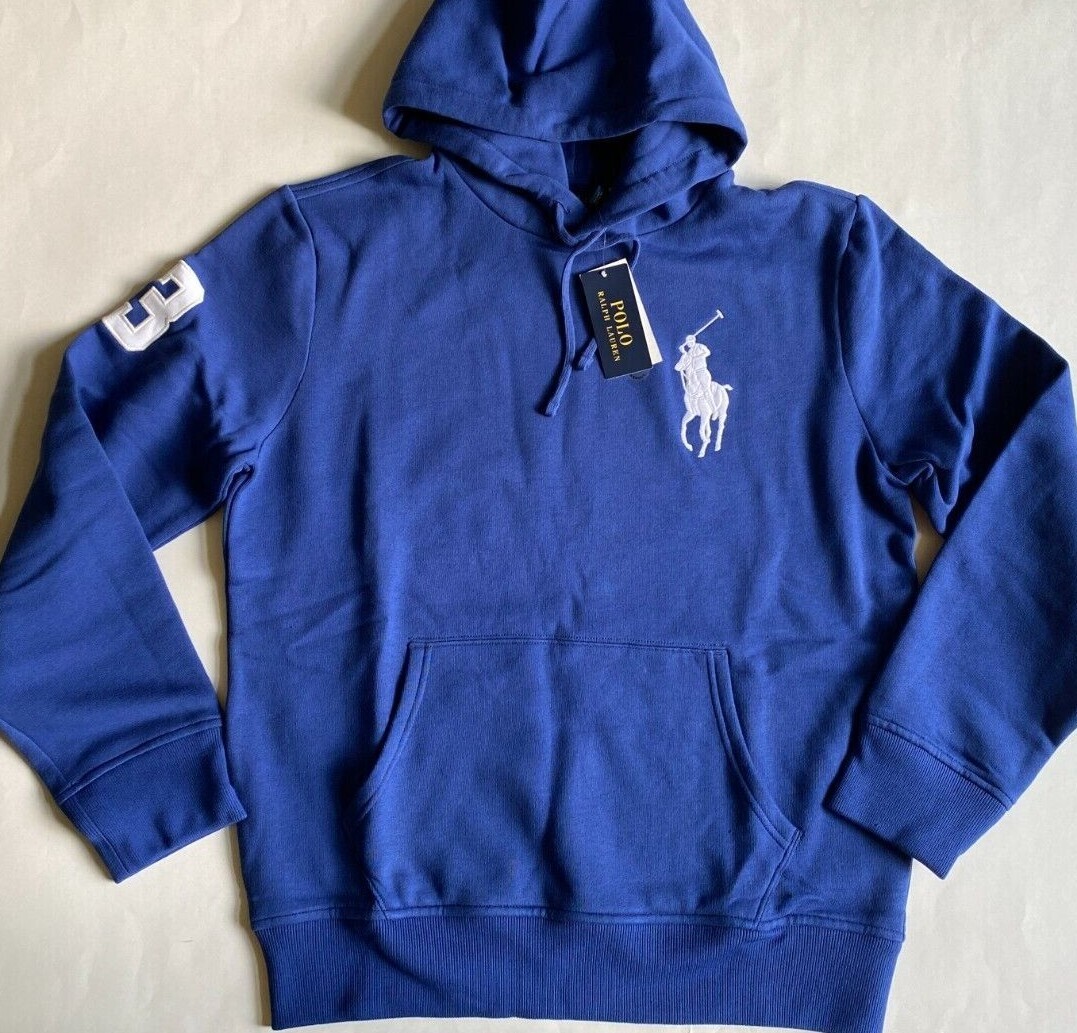 $168 NWT Mens Polo Ralph Lauren Big Pony 3 Logo Fleece Pullover Hoodie  Royal | eBay